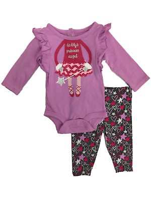 Infant Girls Pink Purple Daddys Princess Angel Baby Outfit Bodysuit & Leggings