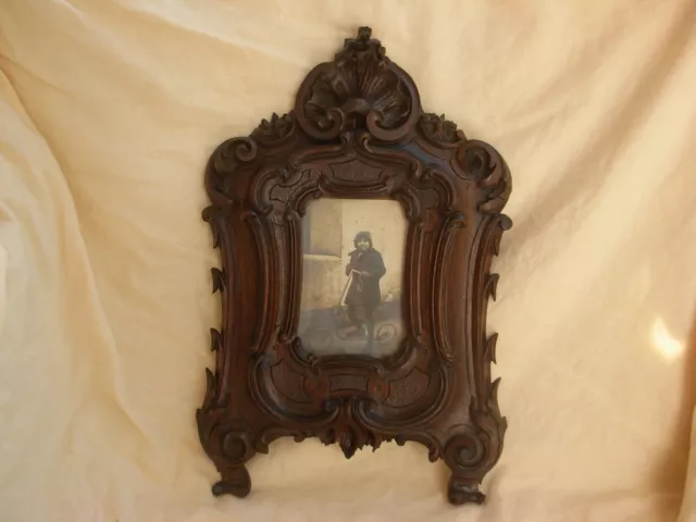 ANTIQUE FRENCH HAND CARVED WOOD WALL PHOTO FRAME,LATE 19th.