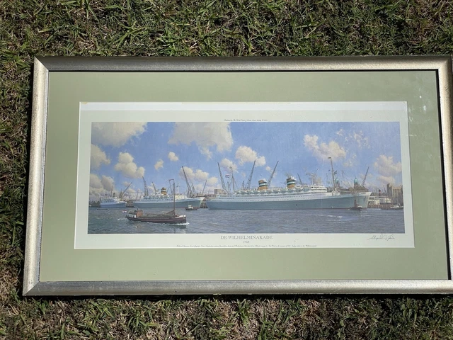 Holland America DE WILHELMINAKADE COLOR Print Signed by Stephen Card  1958