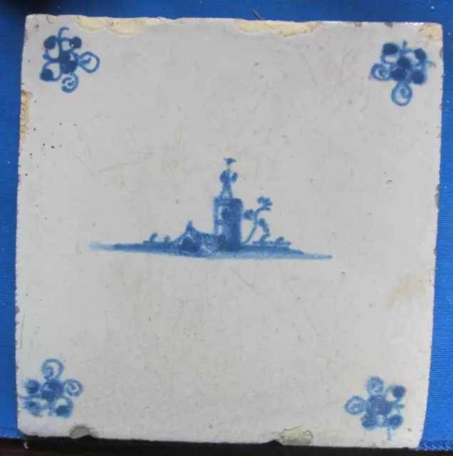 Antique Delft tile - landscape - 17th century