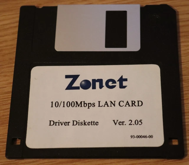 Zonet Floppy Disc LAN Card. Driver Diskette Ver. 2.05