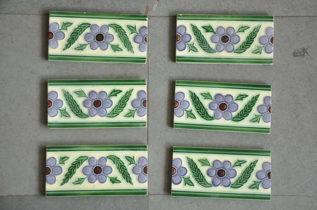 6Pc Vintage Majolica Decorative Flower Art Nouveau Architecture Tiles,Japan 4
