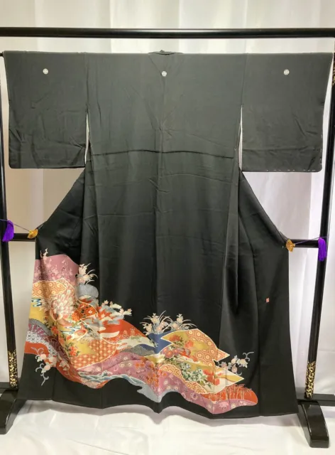 Vintage Japanese kimono -  Silk Kuro tomesode with Beautiful Birds 2