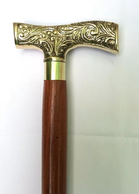 Vintage Walking Stick with brass Derby head handle Antique Style Wood Cane Gift