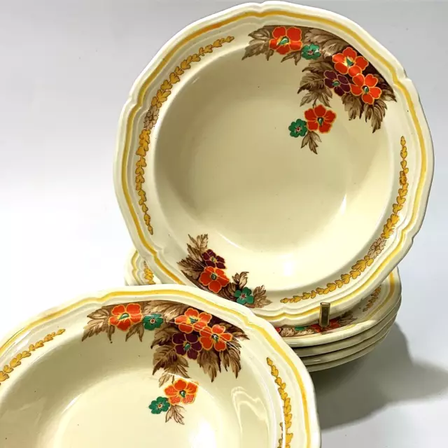WOODS IVORY WARE  Set x 6 Fruit Dessert Bowls 15.5cm - Vintage  England 2