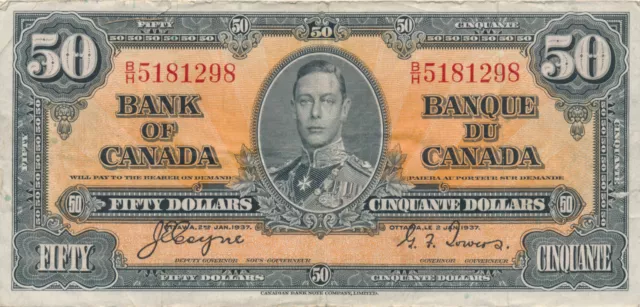 CANADA $50 DOLLARS 1937 COYNE-TOWERS BC-26c BH5181298 - F