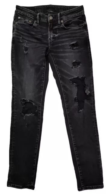 American Eagle Skinny Jeans Mens 29x28.5 Black Stretch Denim Airflex Distressed