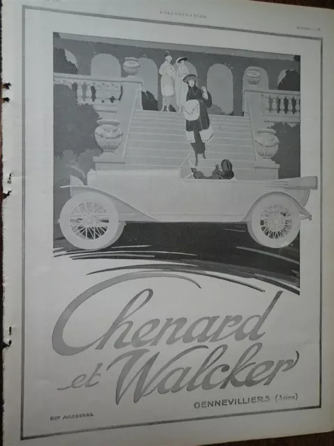 CHENARD & WALCKER  auto GENEVILLIERS publicité papier ILLUSTRATION NOEL 1919