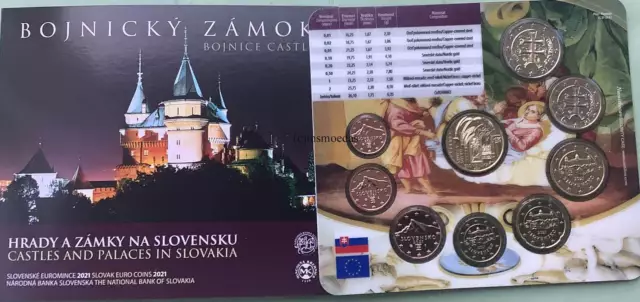 Slowakei Offizieller Euro KMS 2021 Kursmünzensatz 1 Cent bis 2€  Schloss Bojnice