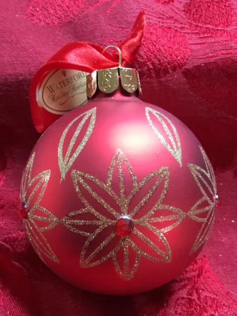 NEW FLAWLESS Exquisite WATERFORD Christmas Crystals Glitter Red BALL Ornament