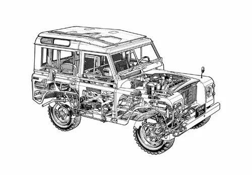 A3 Land Rover 88 Station Wagon '1971–85 Cutaway Drawing Poster Picture Print