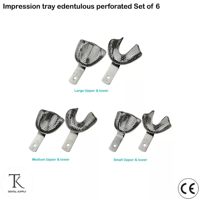 Set Of 6 Dental Orthodontics Impression Trays Edentulous Perforated Full Denture