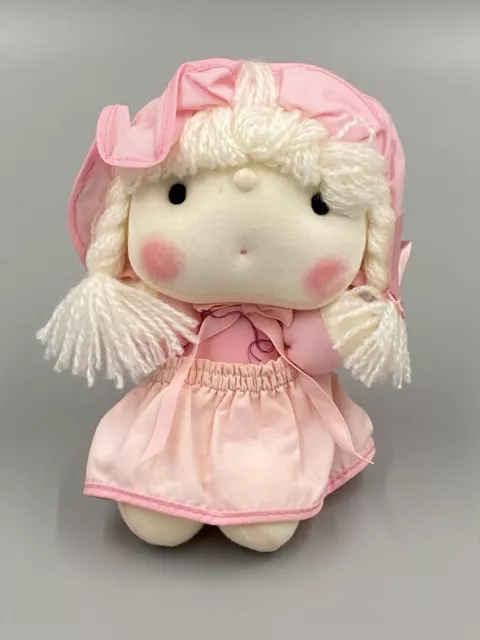 VINTAGE Taincraft 7” Stuffed Doll In Pink Dress & Bonnet Made In Korea