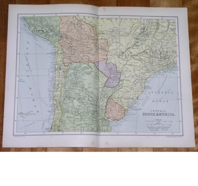 1912 Antique Map Of Northern Argentina Chile Bolivia / South America