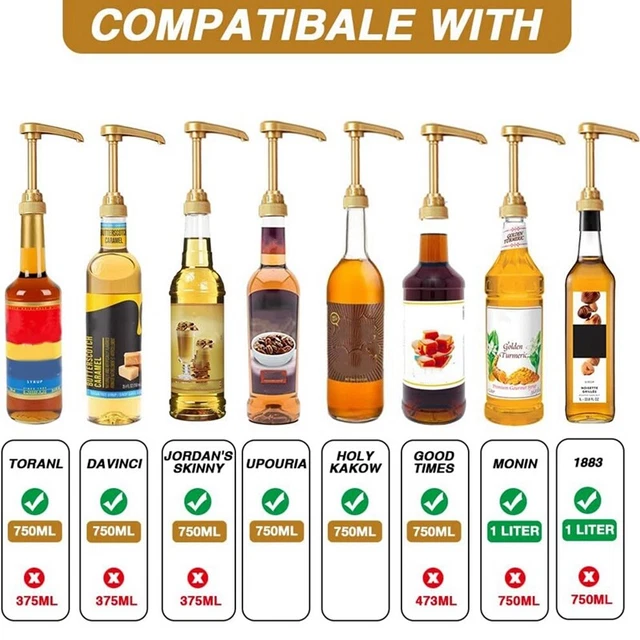 3 Pompes à Sirop Réutilisables Avec Tuyaux - Pour Bouteilles 500/1000 Ml, Distribution 8-10 Ml, Blanc