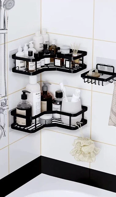 PHANCIR 3-Pack Corner Shower Caddy Shower Organizer, 2 Tier Self-Adhesive Shelf