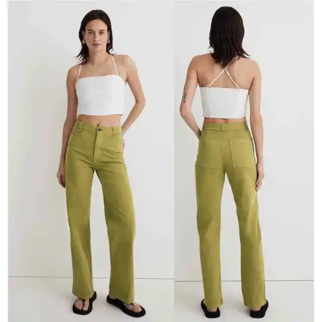 NWT Madewell The Emmett High Rise Wide Leg Green Pants Womens Size 33