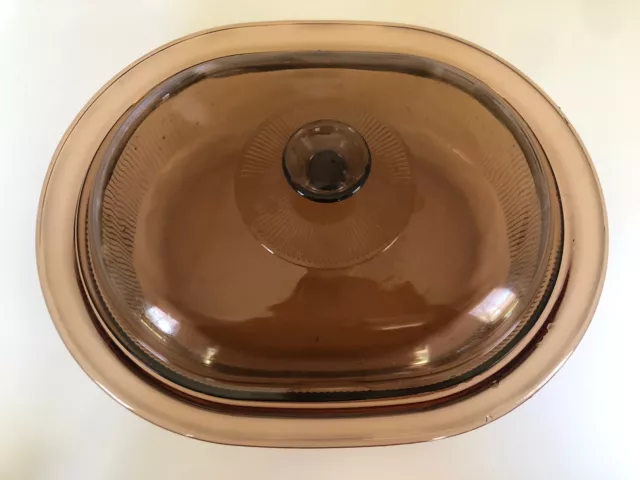 Visions 4Q Roaster Casserole Amber Ribbed Pyrex Corning V-34-B Cook Ware EUC LID