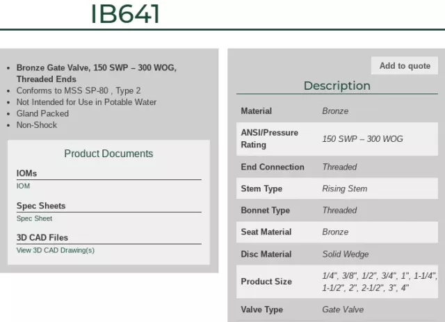 Hammond IB641 Gate Valve 1/4 NPT Bronze 150 SWP 300 WOG 2