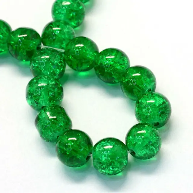 20 Glass Beads 10mm Green Crackle Beads Round Jewelry Supplies Lot