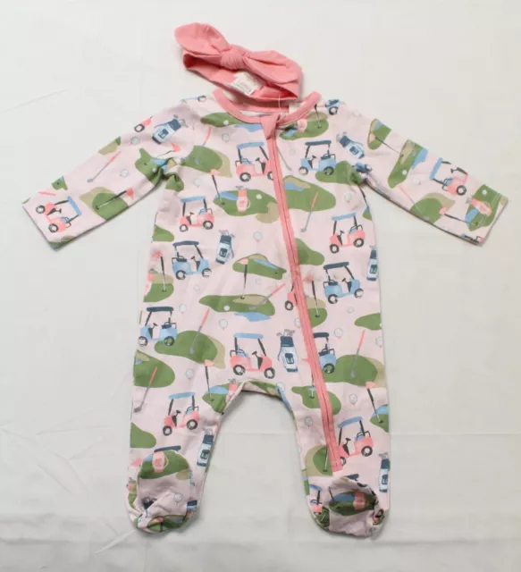 Mud Pie Baby's Golf Print Baby Sleeper Pajamas & Headband Set CA4 Pink Size 0-3M