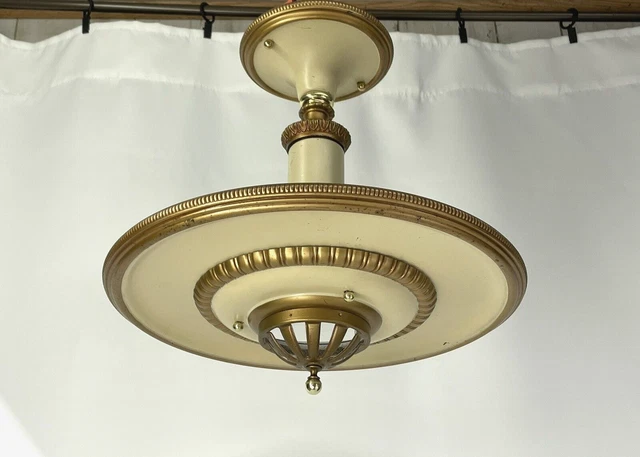 Vtg Art Deco MCM Ceiling Light Semi Flush Mount Chandelier 1920 30 40 50s Atomic