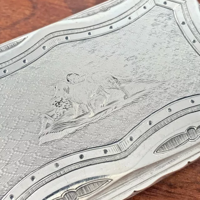 Rare Albert Coles Coin Silver Snuff Box 1835-75 Boy W/ Dog Bucolic Scene