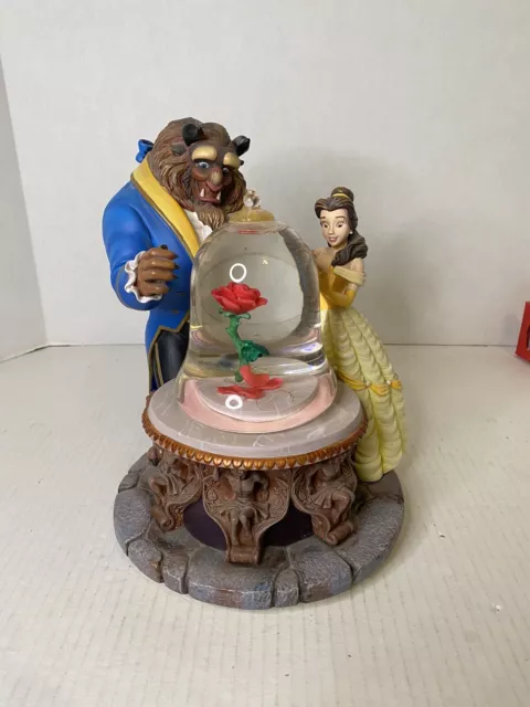 Disney Beauty and the Beast Enchanted Rose Musical Snow Globe Belle w Tag 1991