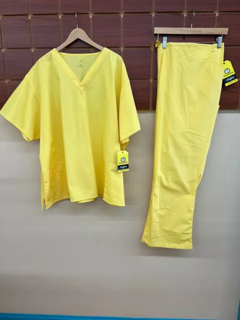 NEW WonderWink Yellow Solid Scrubs Set With 5XL Top & 5XL Pants NWT