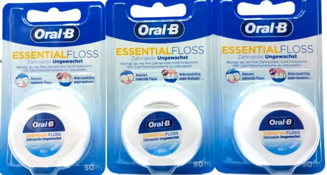 3x  Oral B Essential Floss Zahnseide ungewachst neutral 3x 50m