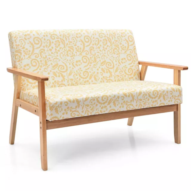 Modern Fabric Loveseat Sofa Couch Upholstered 2-Seat Armchair Home Yellow Floral