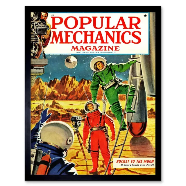 Science Magazine Cover Popular Mechanics Rocket Moon Astronaut Framed Art Print