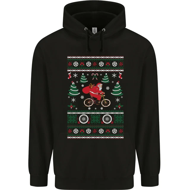 Felpa con cappuccio ciclismo Babbo Natale ciclista da uomo 80% cotone