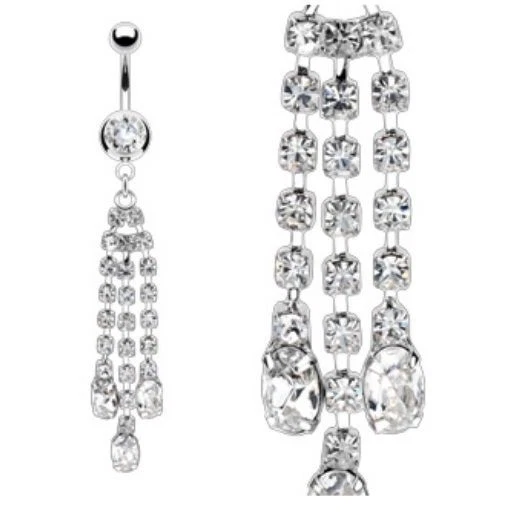 Clear Gem Cz Chains Belly Navel Ring Dangle Falls Button Piercing Jewelry