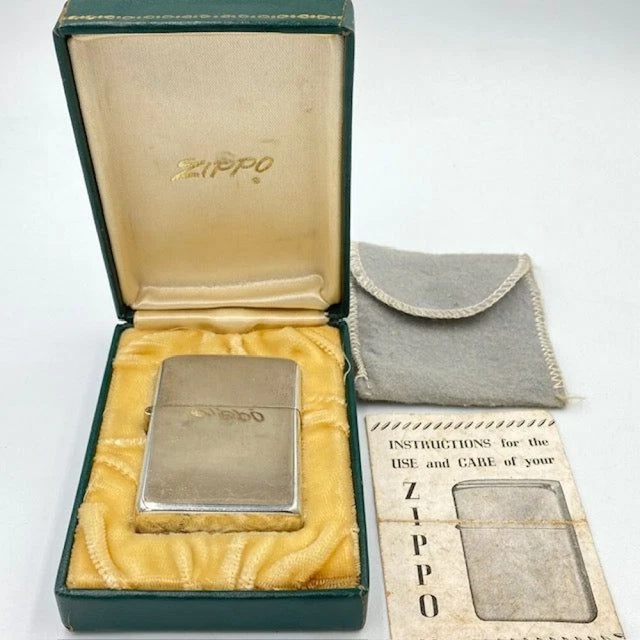 Rare Zippo 1947-1955 3-Barrel Sterling Silver Vintage Oil Lighter w/ Box