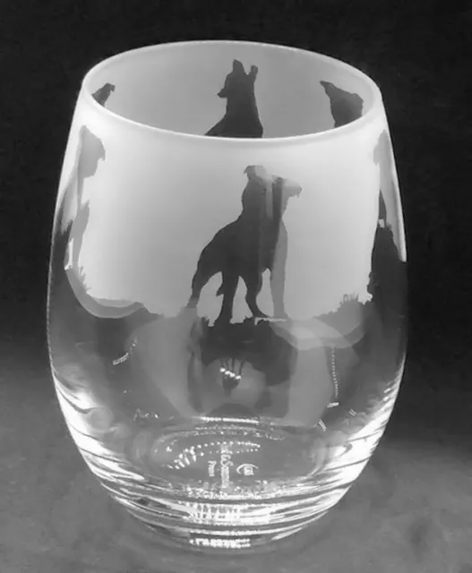 STAFFORDSHIRE BULL TERRIER Frieze Boxed 36cl Crystal Stemless Wine / Water Glass