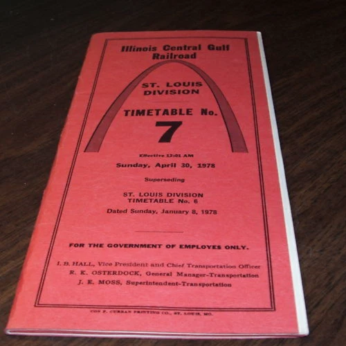 1978 Icg Illinois Central Gulf St. Louis  Division Employee Timetable  #7