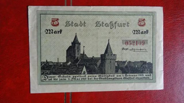 Notgeld 1919, Stadt Staßfurt, 5 Mark, gute Erhaltung, s. Foto Beschreibg