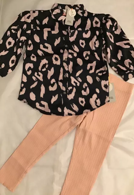 Camicia River Island mini ragazze età 2-3 anni nera stampa animali outfit nuova con etichette