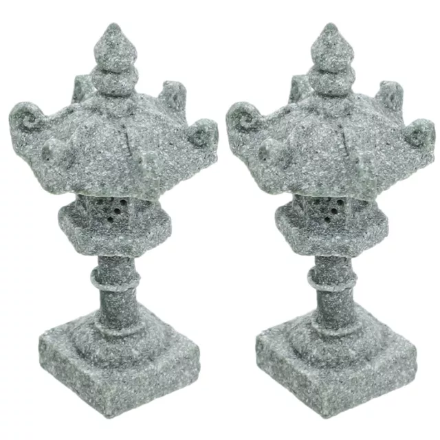 2 Pcs Mini Pagoda Statue Zen Garden Miniature Ornament Lantern Six Sides