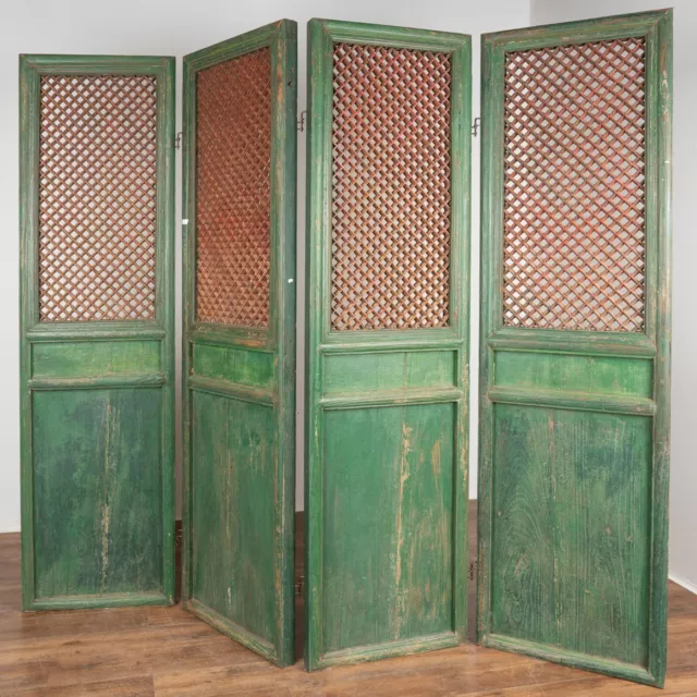 Green Painted Chinese Folding Screen Room Divider, circa 1840-60