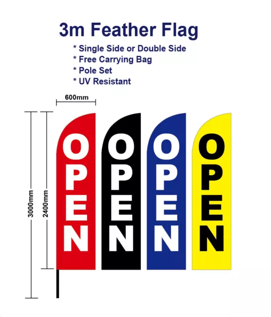 Outdoor 3m Open Flag Feather Flags with Base Kit Spike Black banner Red Blue