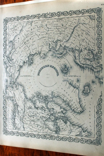 1852 Rare Beautiful Colton Antique Atlas Map Of The Arctic-Handcolored