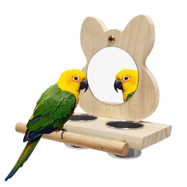 Wood Bird Parrot Cage Perches Mirror Stand Rack Hanging Pet Budgie Chew Toy