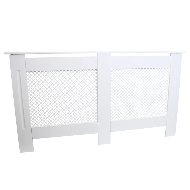 Cache Radiateur à Motif Grillagé en MDF Blanc de 151,5cm de Large
