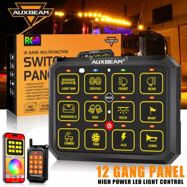 AUXBEAM RGB 12 Gang Switch Panel Relay System bluetooth Control Truck Pickup