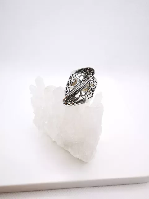 Elegante Jugendstil Damen Ring 925 Silber mit Markasiten Edelstein 3