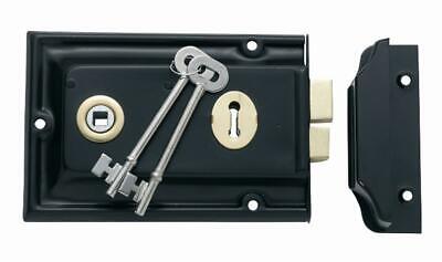 lane type black/brass trim pressed metal rim lock and keeper with 2 keys TH 2000