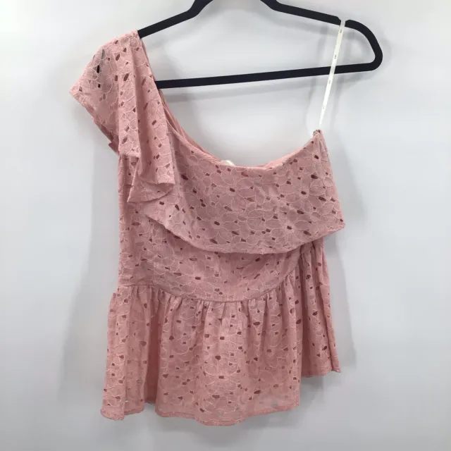 J.O.A. Los Angeles Women's M Pink Eyelet Floral Ruffle One Shoulder Blouse Nwt