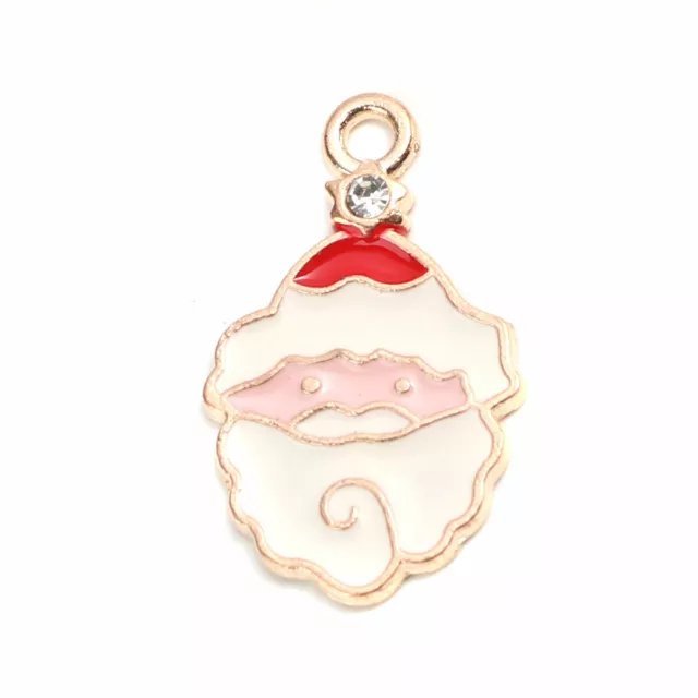 10 GOLD PLATE ENAMEL & RHINESTONE CHRISTMAS SANTA CHARMS PENDANTS 25mm (X9)
